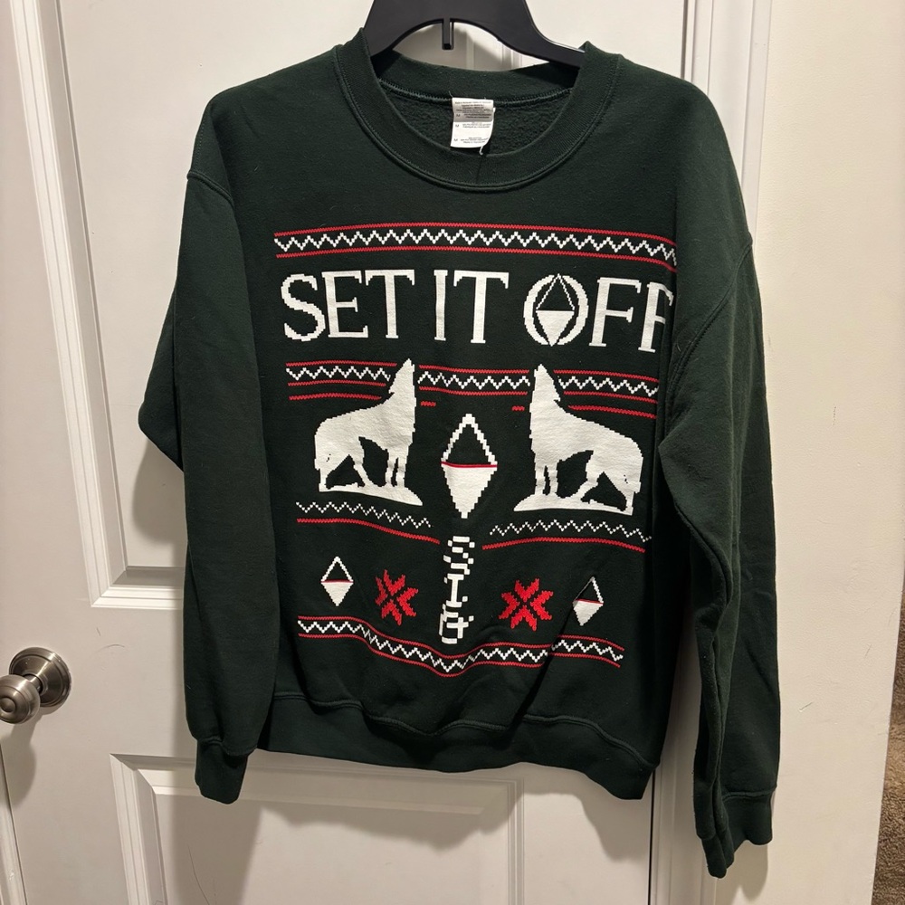 Set It Off Band Music Merch Dark Green Christmas Sweater